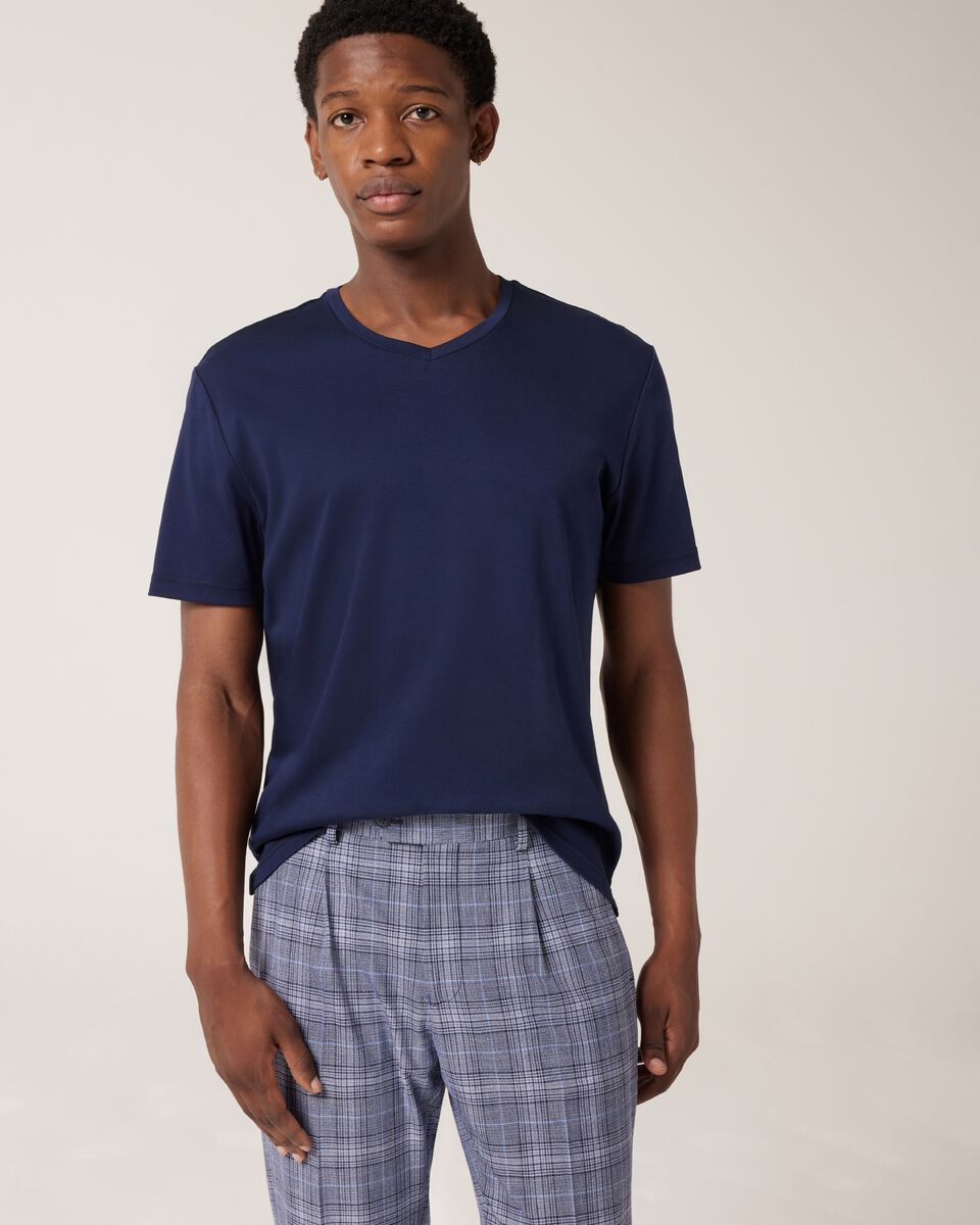 Slim V-Neck Travel Tee, Navy, hi-res
